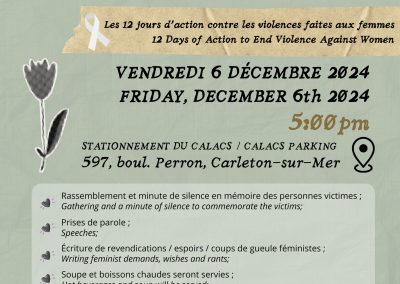 Veillée commémorative à 17h à Carleton-sur-mer