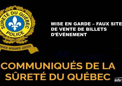 Mise en garde de la SQ : faux site de vente de billets d’événement